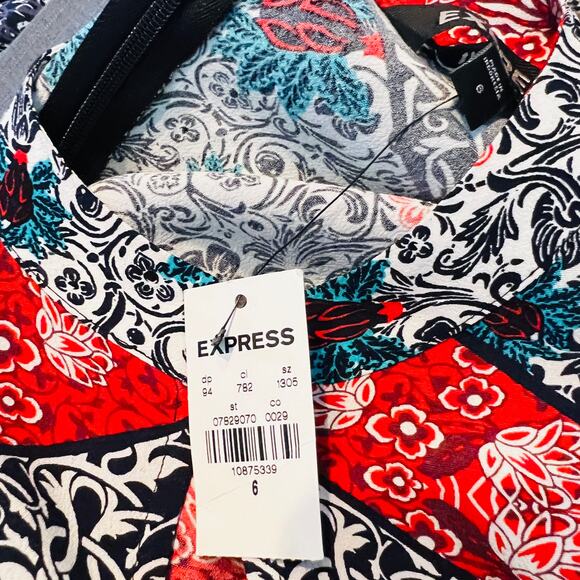 NEW! Express Long Sleeve Dress Keyhole High Neck Mod Print - 6 - Picture 7 of 7